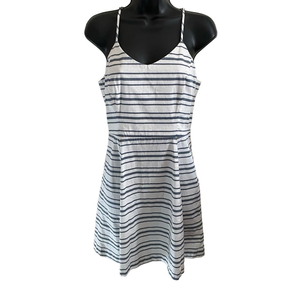 Banana Republic Sundress Halter Neck Side-Zip  Navy Horizontal Stripe Size 6 EUC
